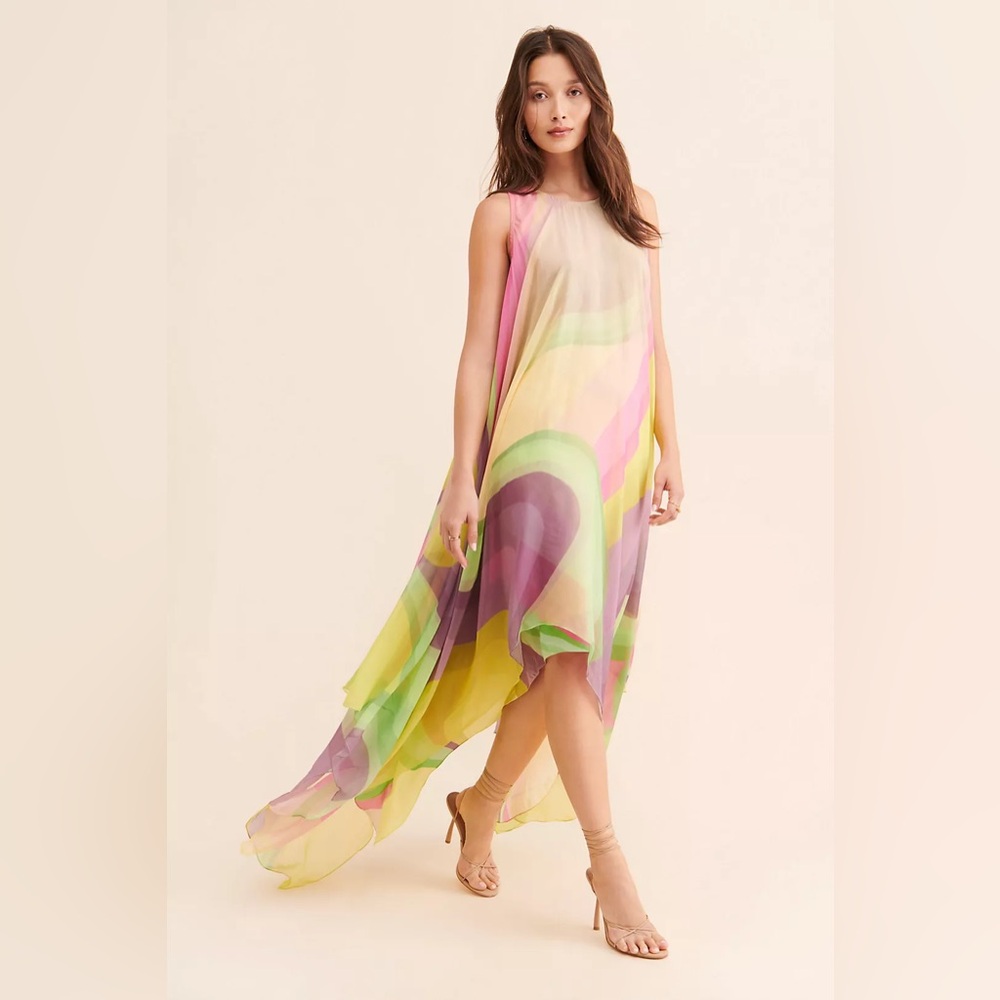 Anthropologie Siddhartha Bansal Organza Tiered Printed Midi Dress NWOT Sz Large - Picture 4 of 7